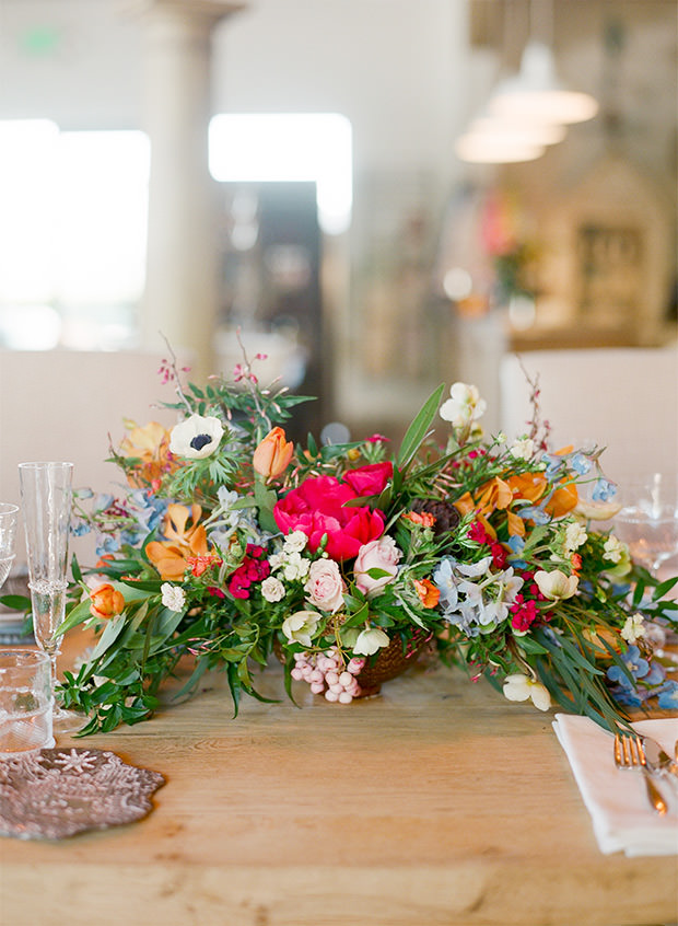 Lush anemone floral setting by A Savvy Event Sonoma at Chateau Sonoma, CA