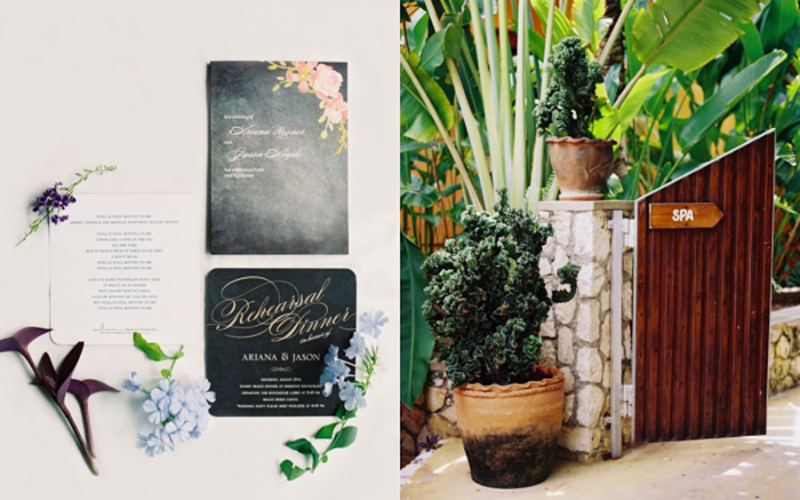 A tropical invitation suite for a wedding at the Rockhouse Hotel in Negril, Jamaica
