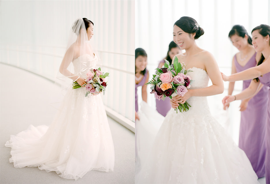 bride with bouquet surrounded by bridesmaids in san jose city hall wedding tips