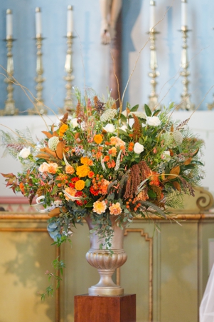 Floral arrangement at the alter of Cathedral of San Carlos Borromeo in Monterey, CA