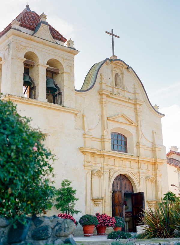 Exterior view of the old Spanish Style Mission, Cathedral of San Carlos Borromeo in Monterey, CA