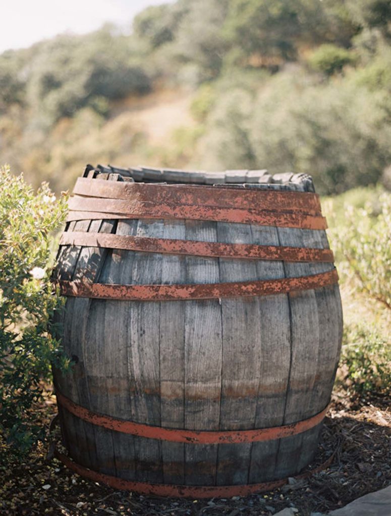 A wine barrel sits on the hillside in Sonoma. 